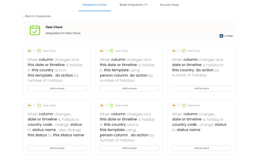 Integrations screenshot