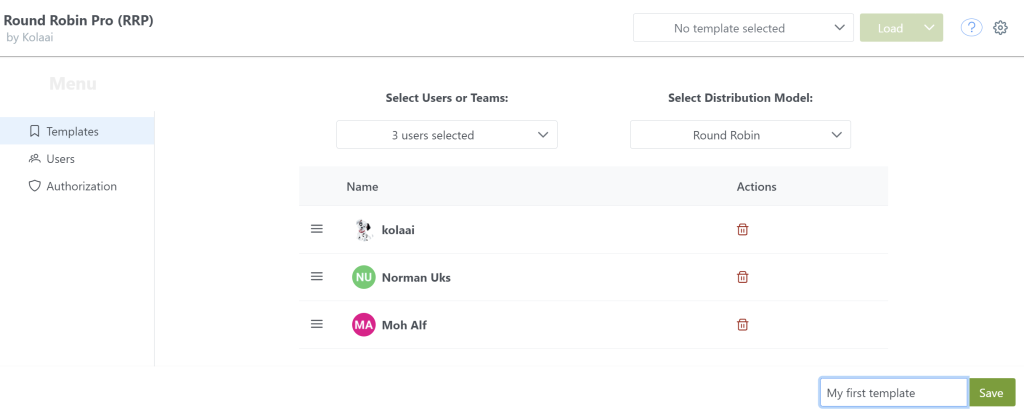 Template sample in Round Robin Pro